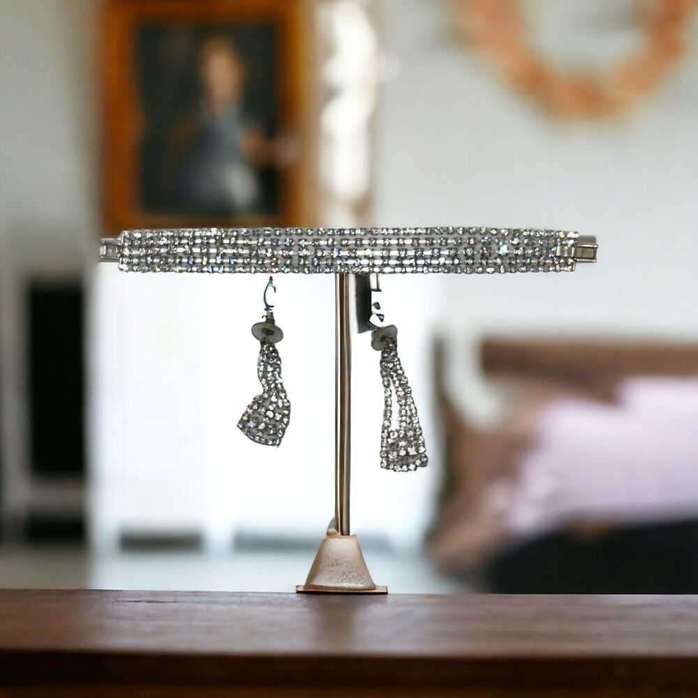 Vintage Rhinestone Bracelet with Matching Earrings Grannycore